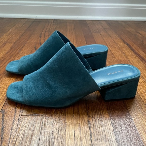 Via Spiga Porter Suede Peep Toe Mule - Picture 2 of 8